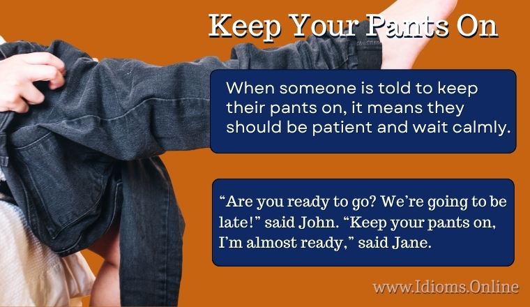 Meaning of English idiom keep your pants on