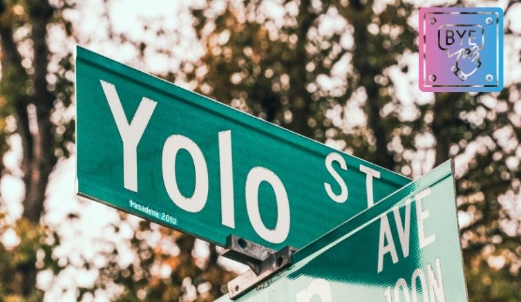 A green street sign that reads 'Yolo St' representing retired slang from the 2010s.