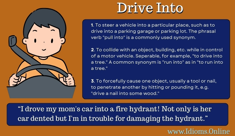 meaning of idiom and phrasal verb drive into